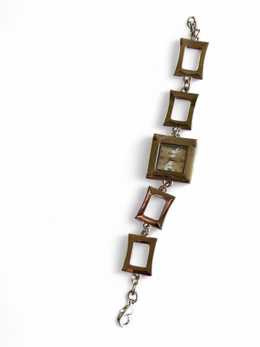 Women’s Geometric Square Link Watch Bracelet - Silver Tone